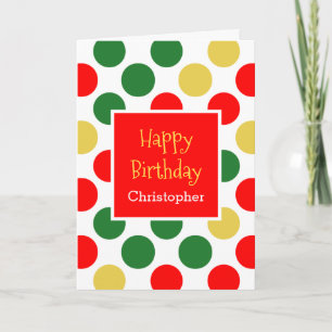 Red Green Gold Polka Dot Christmas Birthday Card