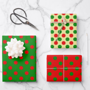 Red Green Gold Polka Dot Pattern Wrapping Paper Sh