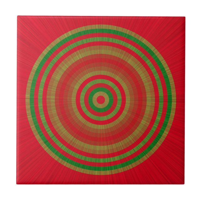 Red Green Gold Rings Ceramic Tile (Front)