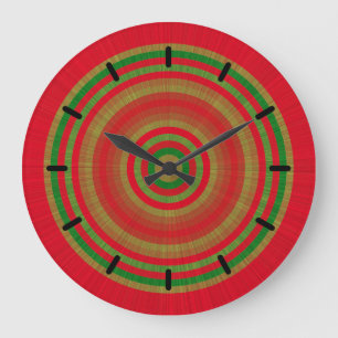 Red Green Gold Rings Large Clock