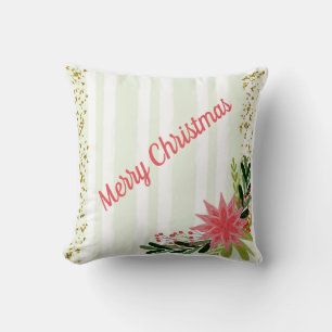 Red Green Gold Sparkle Poinsettia Christmas Cushion