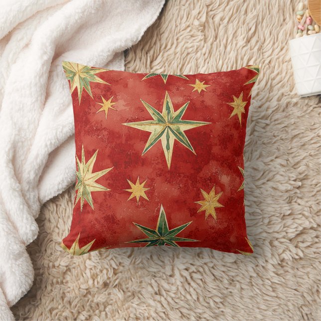 Red Green Gold Stars Christmas Cushion (Blanket)