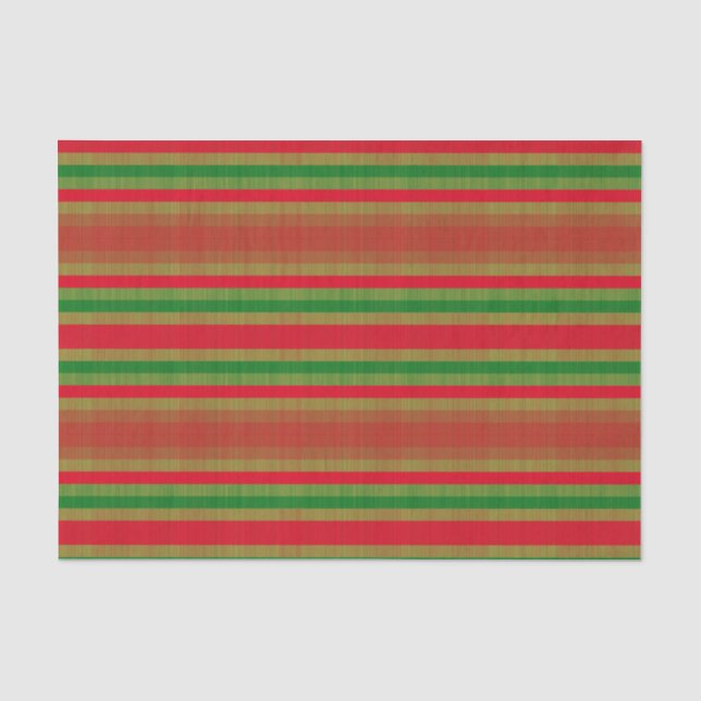 Red Green Gold Stripes Tissue Paper (Front)