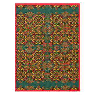 Red, Green & Gold Tapestry Pattern for Christmas Tablecloth