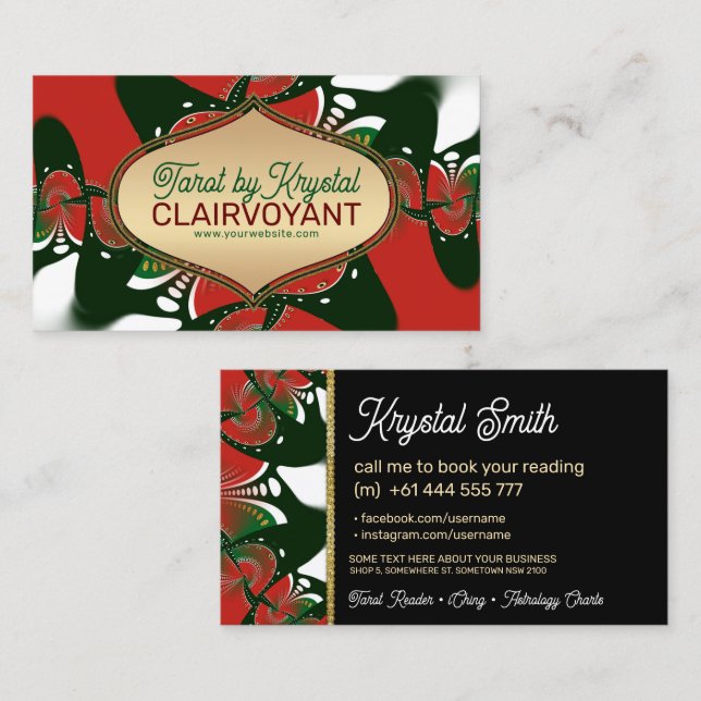 Red Green Golden Goddess Tarot Business Cards (Front/Back)