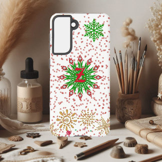Red Green Golden Snowflakes Xmas Custom Monogram Samsung Galaxy Case