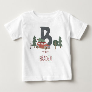 Red Green Grey Child's Initial Alphabet Christmas Baby T-Shirt