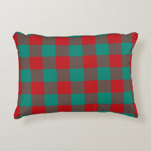Red Green Grey Plaid Chequered Pattern Decorative Cushion