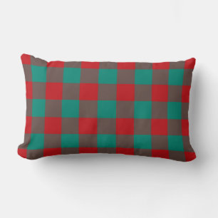 Red Green Grey Plaid Chequered Pattern Lumbar Cushion