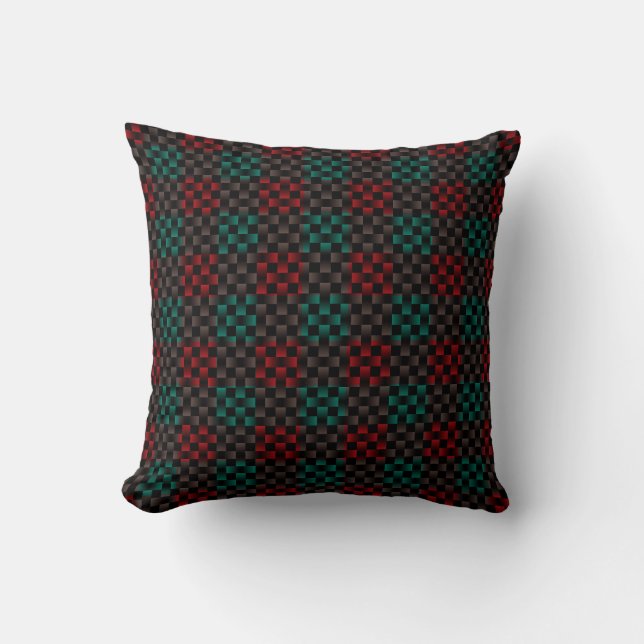 Red Green Grey Weave Pattern Cushion (Front)
