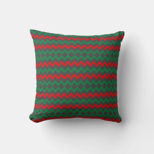 Red Green Grey ZigZag Cushion