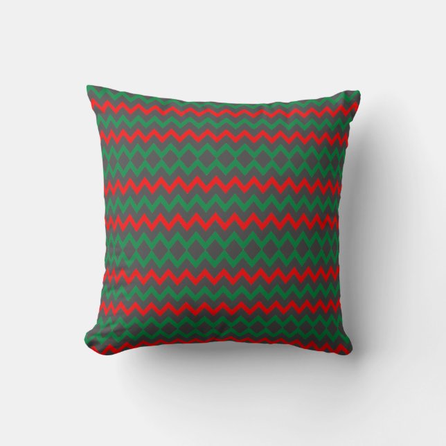 Red Green Grey ZigZag  Cushion (Front)