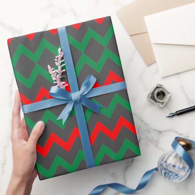 Red Green Grey ZigZag  Wrapping Paper (Gifting)