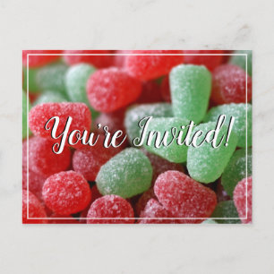 Red & Green Gumdrops Christmas Invitation Postcard