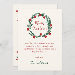 Red Green Hand Drawn Merry Christmas Photo Holiday Card