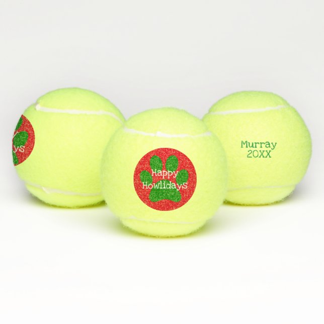Red Green Happy Howlidays Holidays Christmas Xmas Tennis Balls (Multi)
