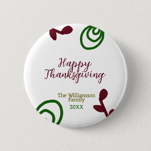 Red green happy Thanksgiving floral leaf fall 6 Cm Round Badge