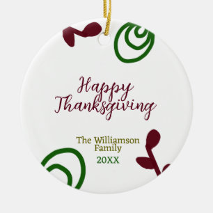 Red green happy Thanksgiving floral leaf fall Ceramic Ornament
