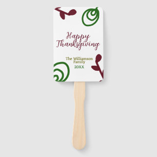 Red green happy Thanksgiving floral leaf fall Hand Fan