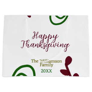 Red green happy Thanksgiving floral leaf fall Large Gift Bag