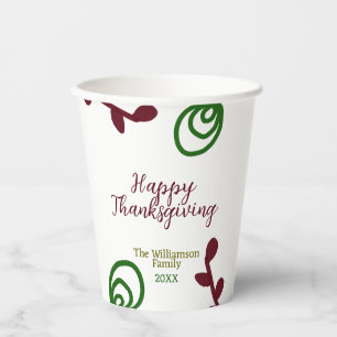 Red green happy Thanksgiving floral leaf fall Paper Cups