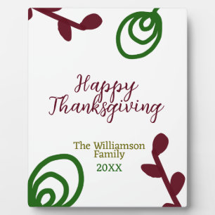 Red green happy Thanksgiving floral leaf fall Plaque