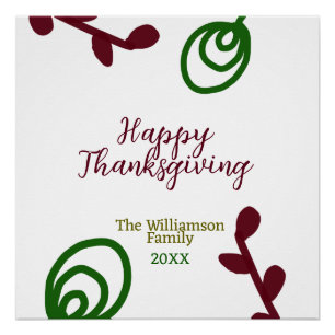 Red green happy Thanksgiving floral leaf fall Poster