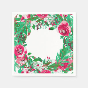 Red Green Holiday Christmas Floral Flowers Wedding Napkin