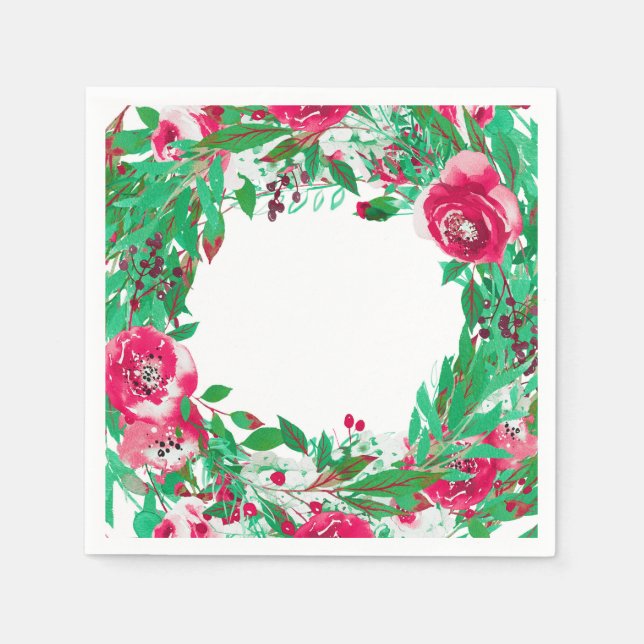 Red Green Holiday Christmas Floral Flowers Wedding Napkin (Front)