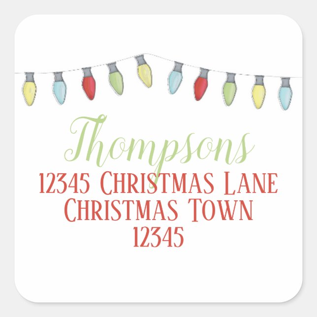 Red Green Holiday Christmas Return Address Square Sticker (Front)