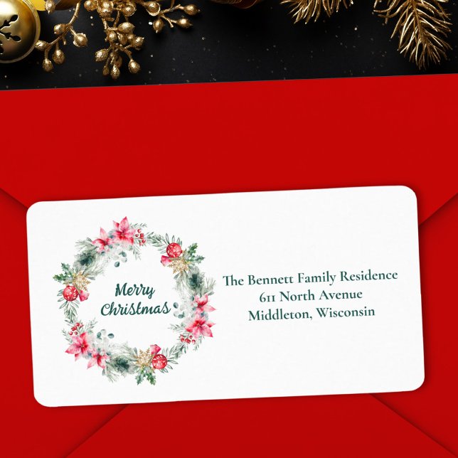 Red Green Holiday Christmas Wreath Return Address Label (Creator Uploaded)
