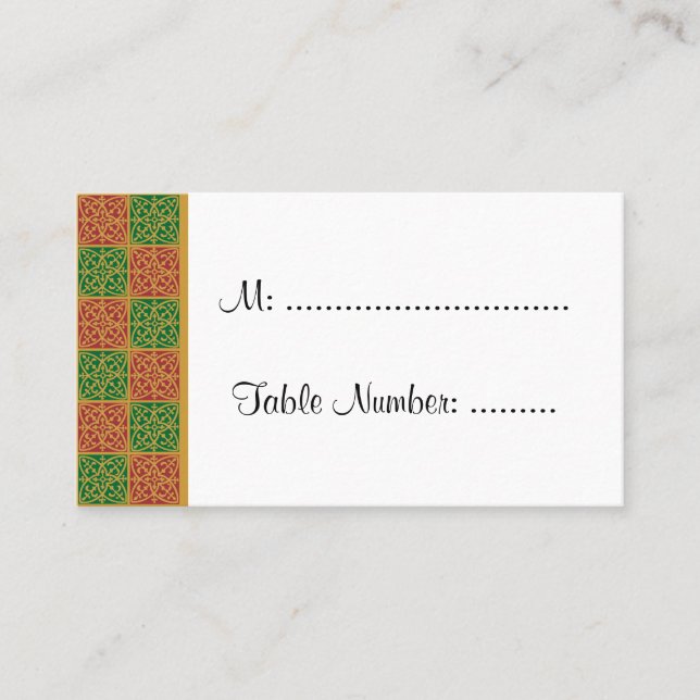 Red Green Holiday Fleur de Lis Custom Table Cards (Front)
