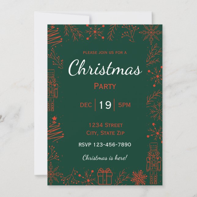 Red & Green Holiday Invitation | Modern Glam Xmas (Front)
