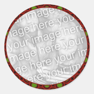 red green holiday photo frame classic round sticker