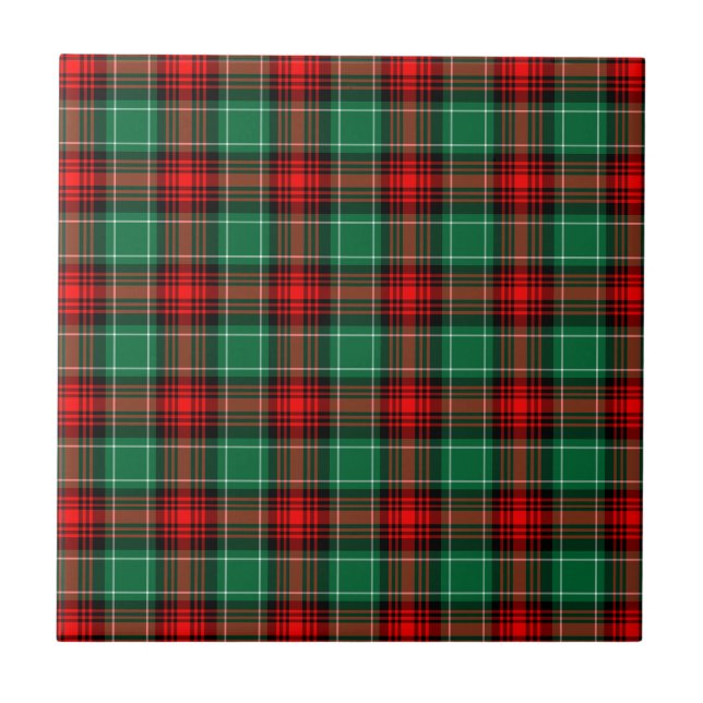Red Green Holiday Plaid Ceramic Tile (Front)