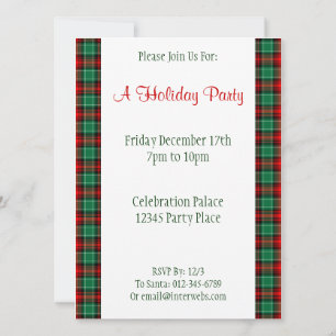Red Green Holiday Plaid Custom Invitation 5.5x7.5