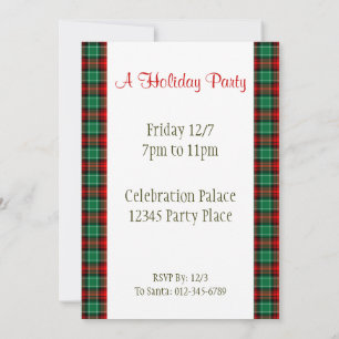Red Green Holiday Plaid Custom Invitations 5" x 7"
