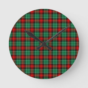 Red Green Holiday Plaid Round Clock