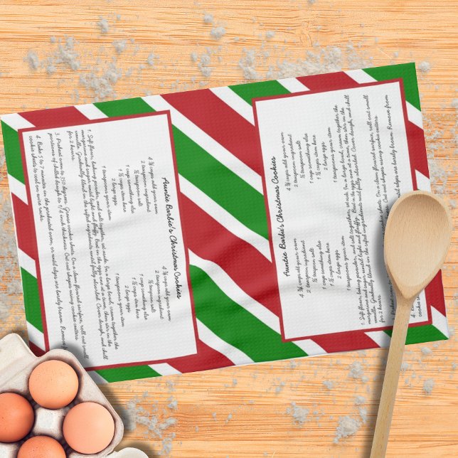 Red Green Holiday Stripe Custom Family Recipe  Tea Towel (Creator Uploaded)