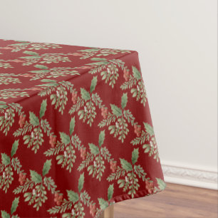 Red Green Holly Berries Christmas Holiday Tablecloth