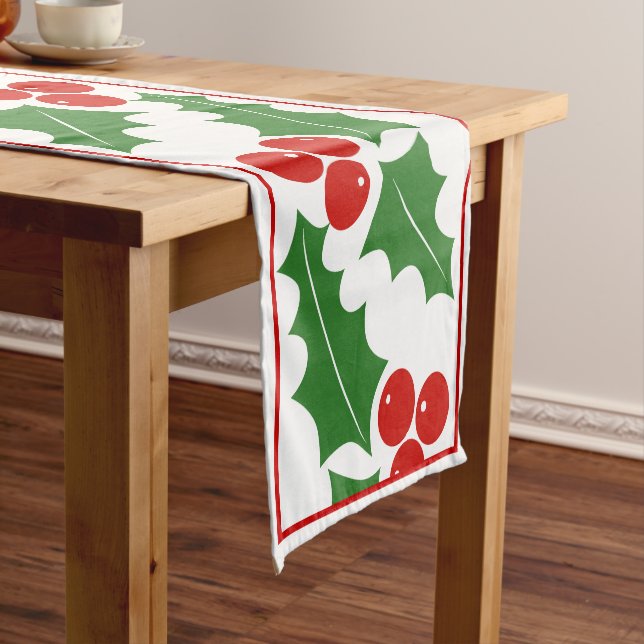Red, green holly berry border Christmas holiday Short Table Runner (In Situ)