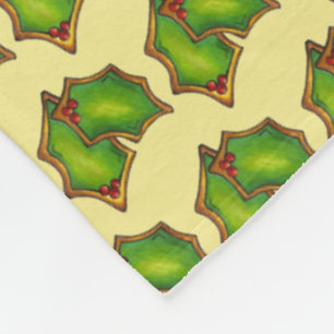 Red Green Holly Leaf Christmas Xmas Holiday Cookie Fleece Blanket
