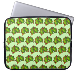 Red Green Holly Leaf Christmas Xmas Holiday Cookie Laptop Sleeve