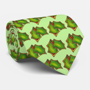 Red Green Holly Leaf Christmas Xmas Holiday Cookie Tie