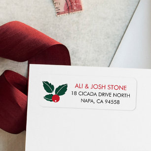 Red & Green Hollyberry   Christmas Return Address Label