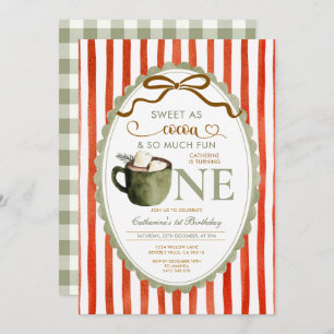 Red Green Hot Cocoa 1st birthday Gingham Invitation
