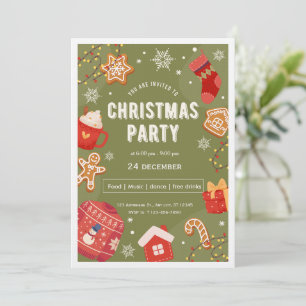 Red & Green Illustrative Christmas Party Invita Invitation