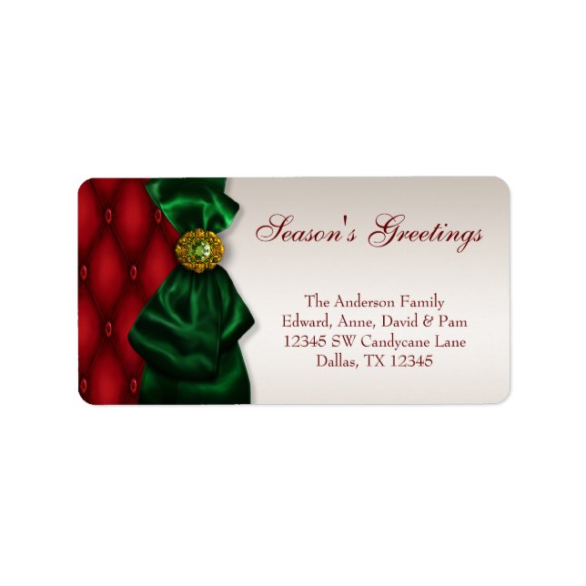 Red, Green & Ivory Christmas Holiday Address Label (Front)