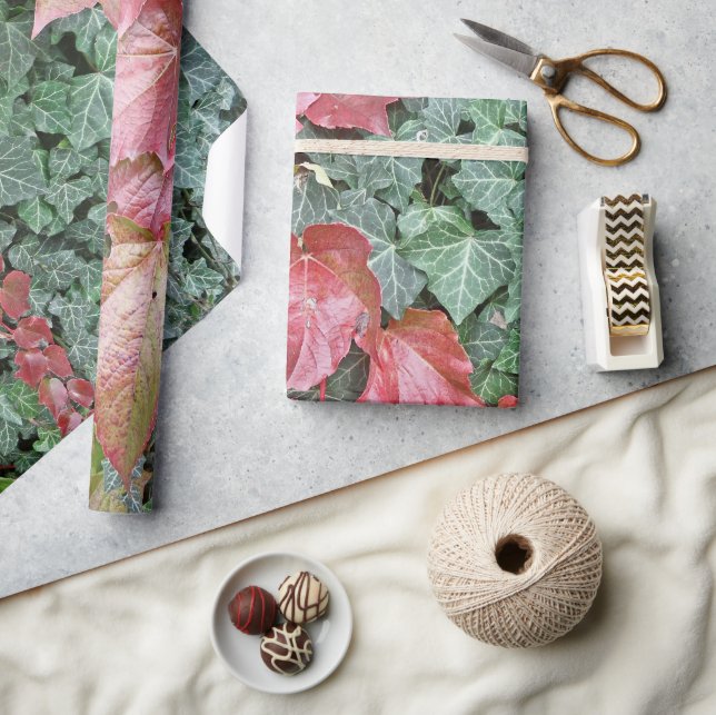 Red green ivy leaves fall autumn season wrapping paper (Crafts)