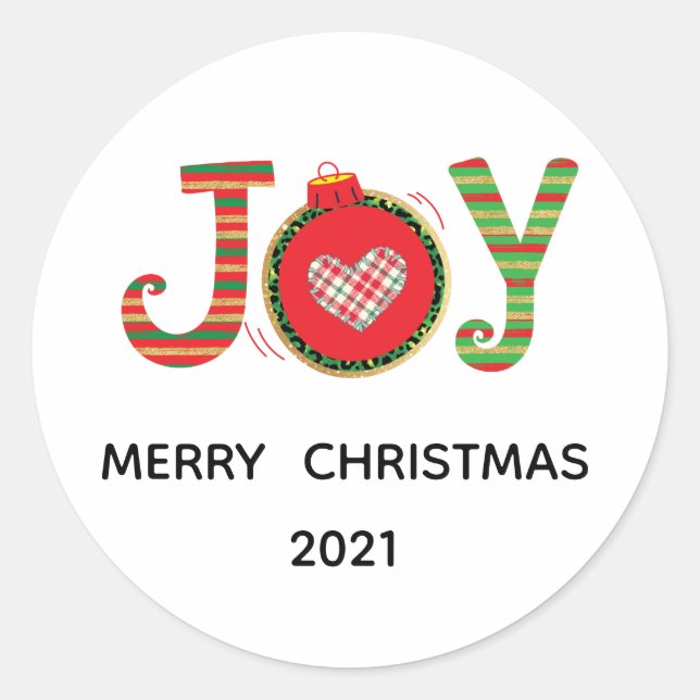 Red Green Joy Christmas Holiday Classic Round Sticker (Front)